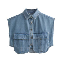 Polly Blouse with Sleeveless and Pockets in Light Blue