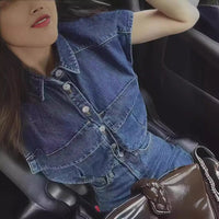 Polly Blouse with Sleeveless and Pockets in Navy