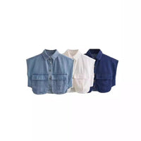 Polly Blouse with Sleeveless and Pockets in Navy