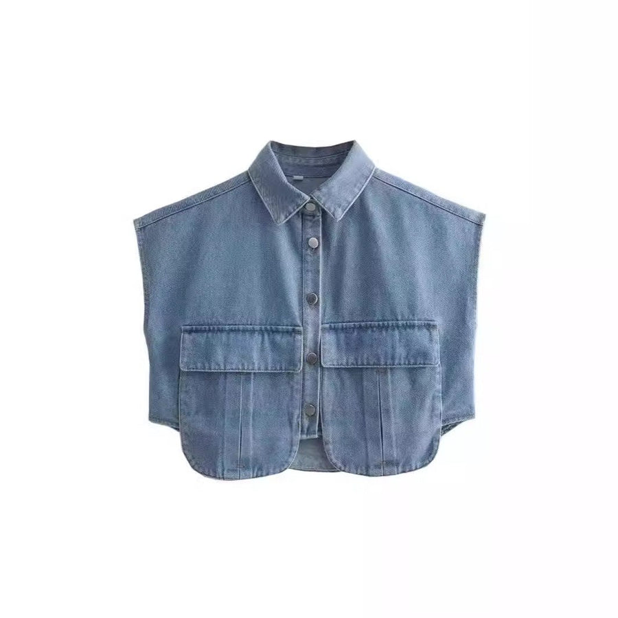 Polly Blouse with Sleeveless and Pockets in Navy