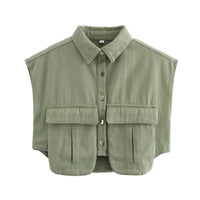 Polly Blouse with Sleeveless and Pockets in Olive Green