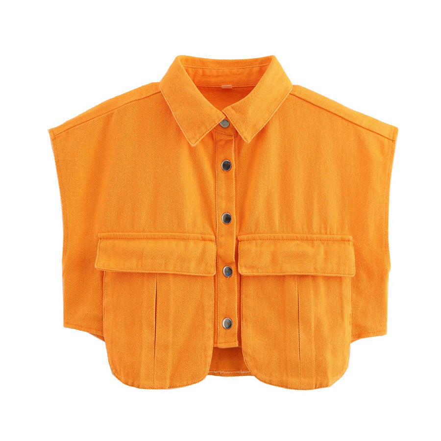 Polly Blouse with Sleeveless and Pockets in Orange