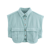 Polly Blouse with Sleeveless and Pockets in Sky Blue