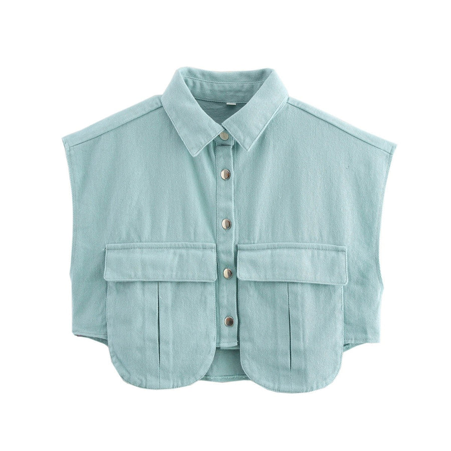 Polly Blouse with Sleeveless and Pockets in Sky Blue