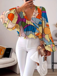 Polly Blouse with V-Neck in Red Orange