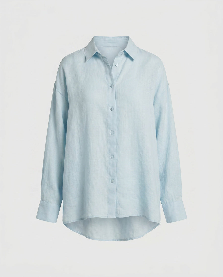 Polly Casual Linen Blouse in Light Blue