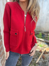 Polly Jacket with Zip Front and Pockets in Red