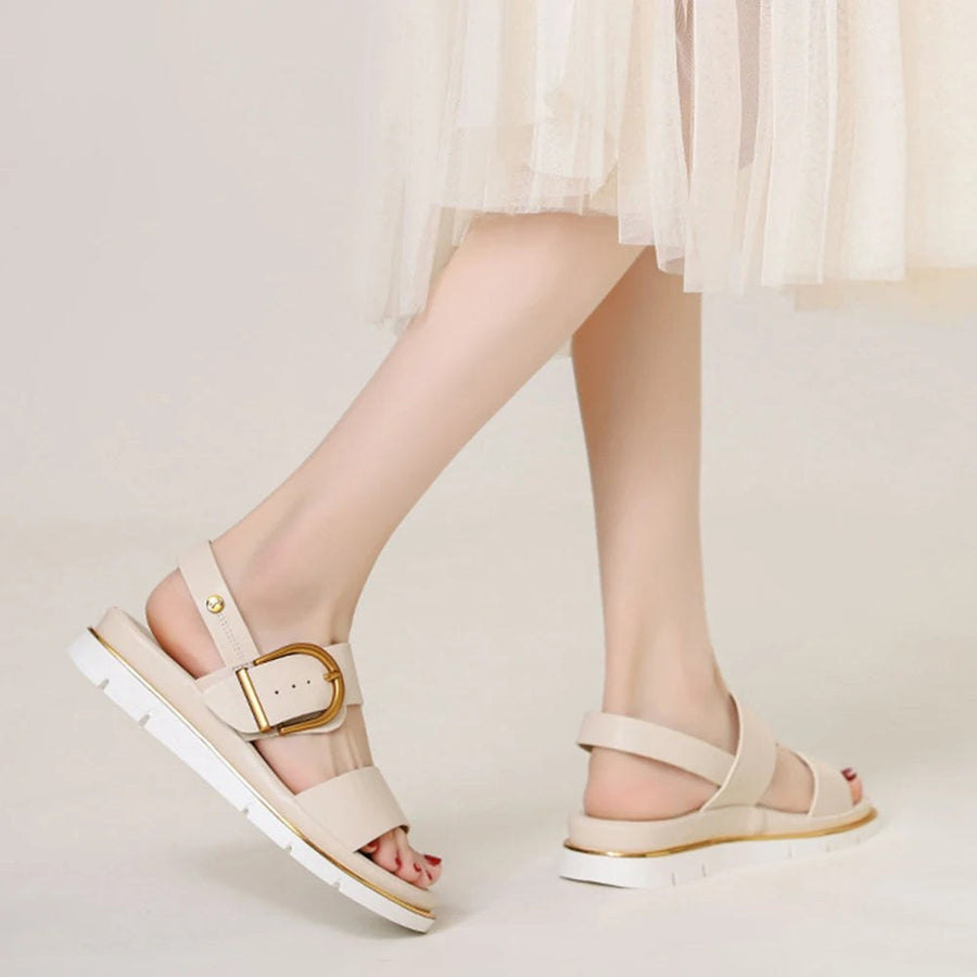 Pomona Slingback Low Platform Sandal in Beige