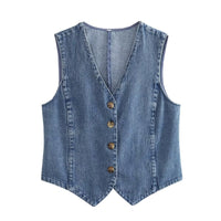 Poppy Elegant Vest with V-Neck and Button Front in Blue