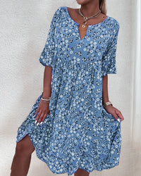 Poppy Women's Floral Midi Dress Half Sleeve V-Neck Boho Summer Dress in Blue