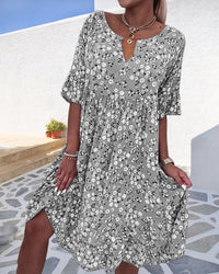 Poppy Women's Floral Midi Dress Half Sleeve V-Neck Boho Summer Dress in Grey