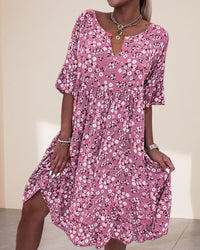 Poppy Women's Floral Midi Dress Half Sleeve V-Neck Boho Summer Dress in Pink