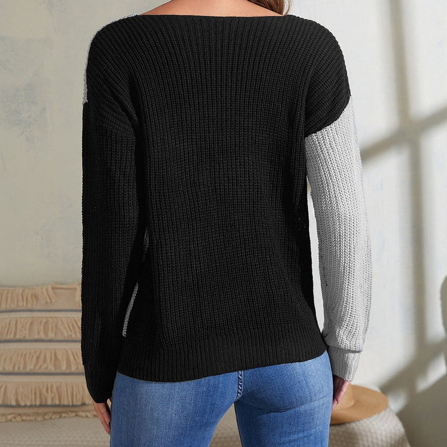 Portia Casual Sweater with V-Neck in Grey