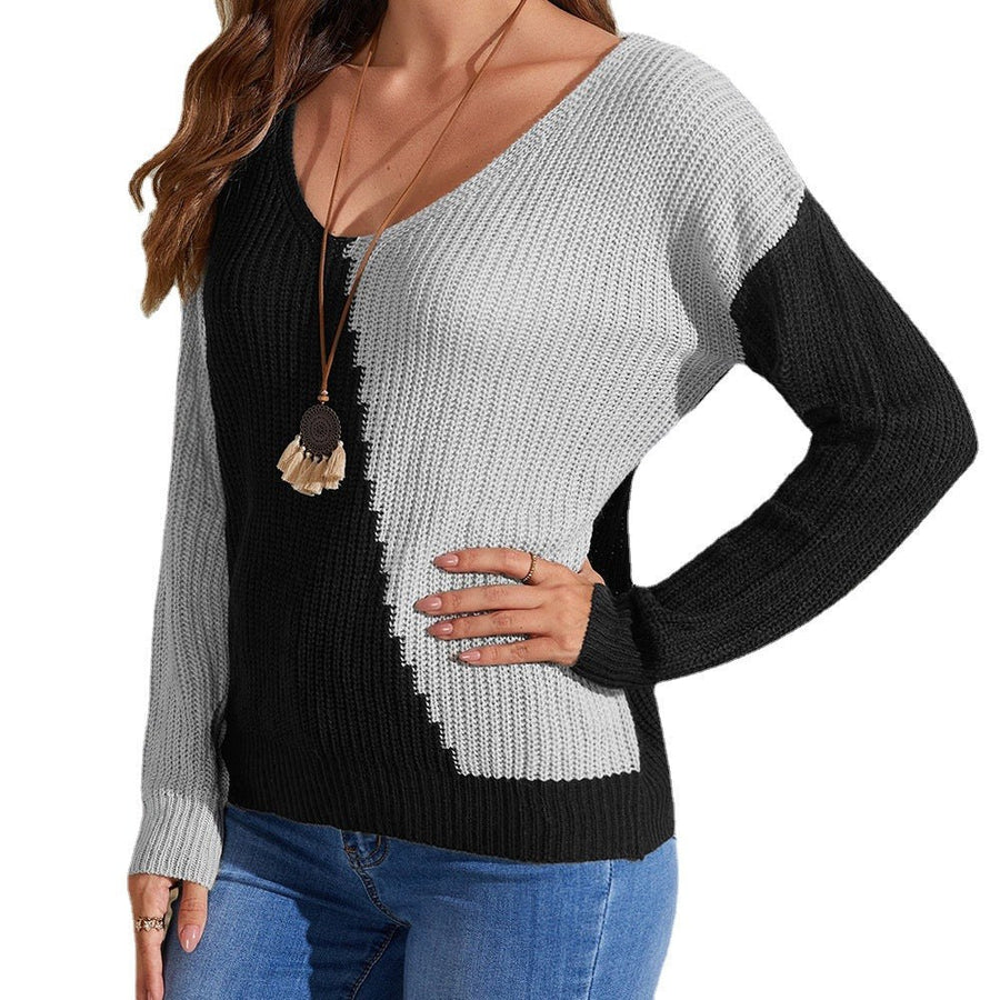 Portia Casual Sweater with V-Neck in Grey
