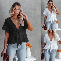 Portia Relaxed Blouse with V-Neck in Black