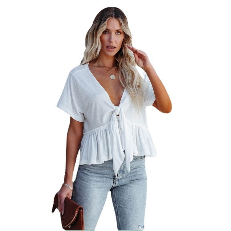 Portia Relaxed Blouse with V-Neck in Black