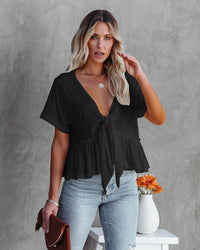 Portia Relaxed Blouse with V-Neck in Black