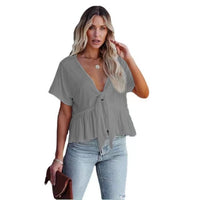 Portia Relaxed Blouse with V-Neck in Grey