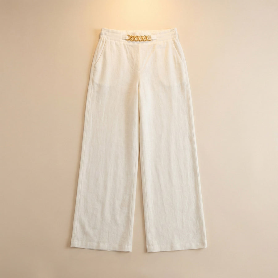 Portia Women's Wide Leg Trousers with Gold Chain Waist