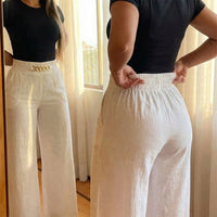 Portia Women's Wide Leg Trousers with Gold Chain Waist