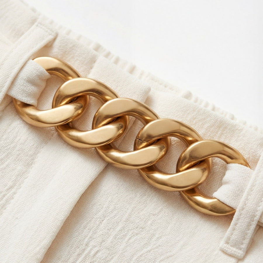 Portia Women's Wide Leg Trousers with Gold Chain Waist