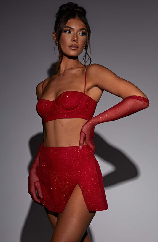 Caroline Mini Skirt - Red Sparkle