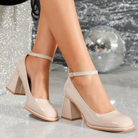 Prindara Women's Strappy Block Heel Pumps in Apricot