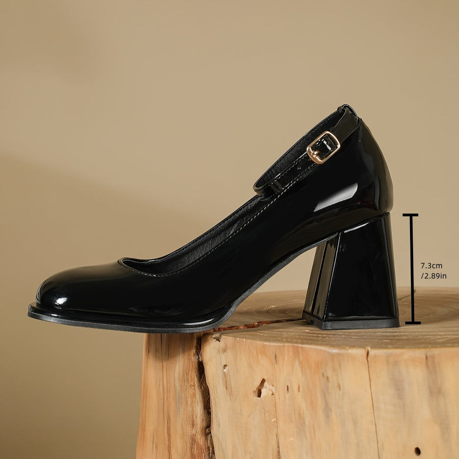 Prindara Women's Strappy Block Heel Pumps in Black