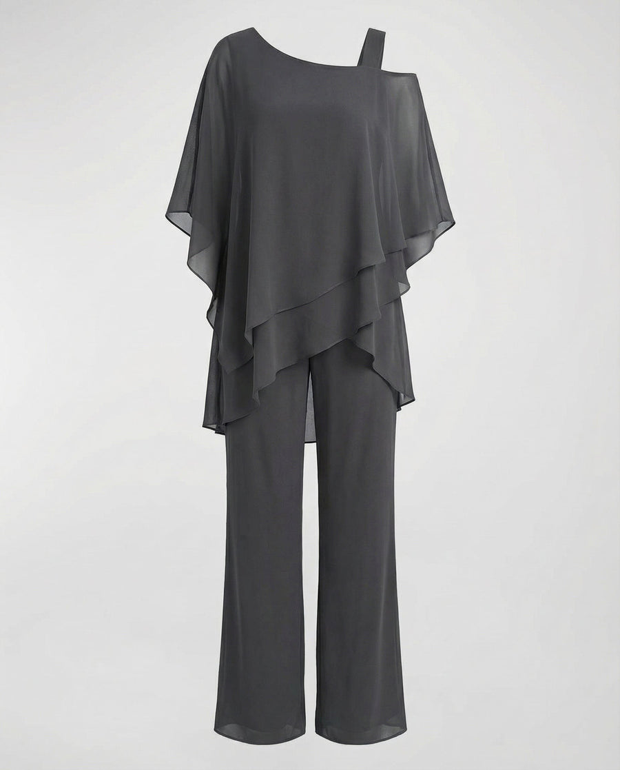 Priscilla Elegant Chiffon Set in Black