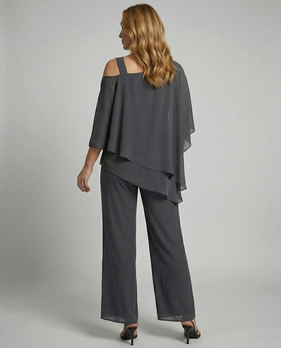 Priscilla Elegant Chiffon Set in Black
