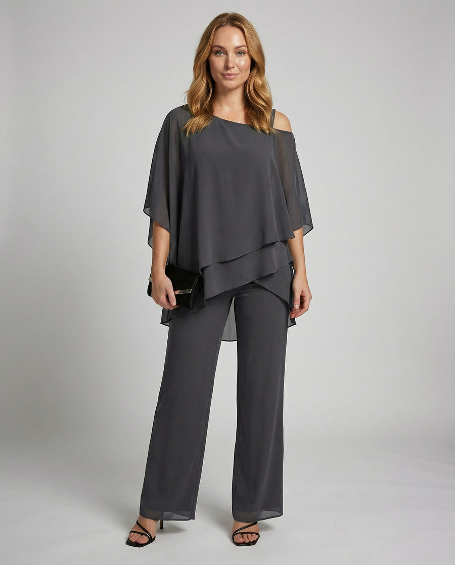 Priscilla Elegant Chiffon Set in Black