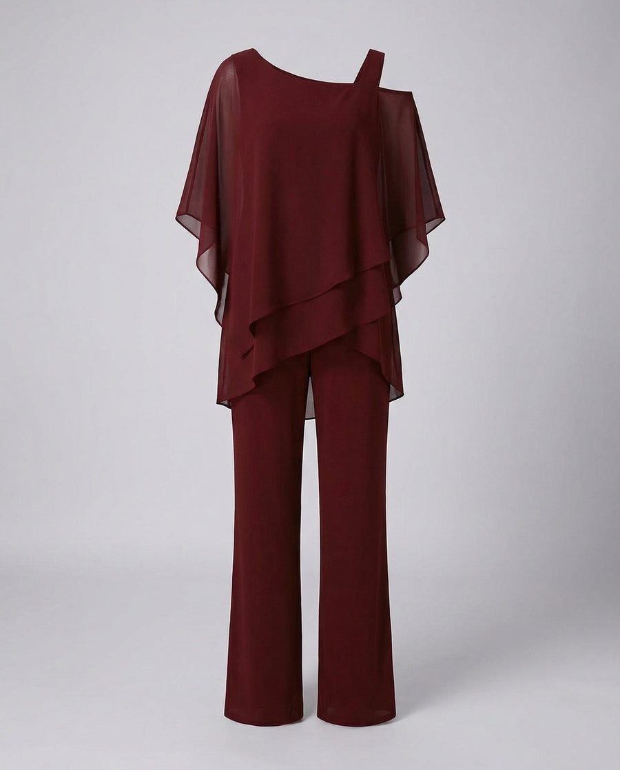 Priscilla Elegant Chiffon Set in Red