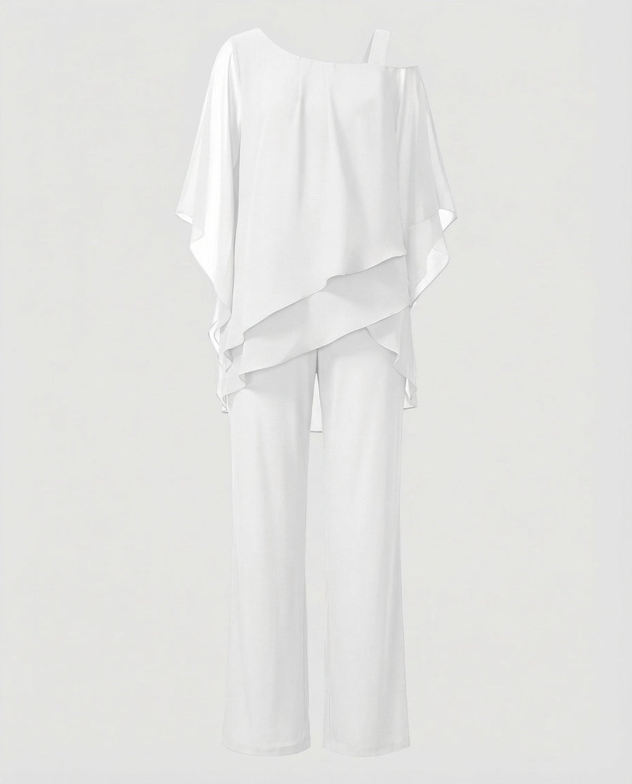 Priscilla Elegant Chiffon Set in White