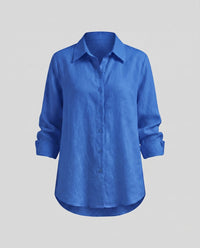 Priscilla Elegant Linen Blouse in Blue