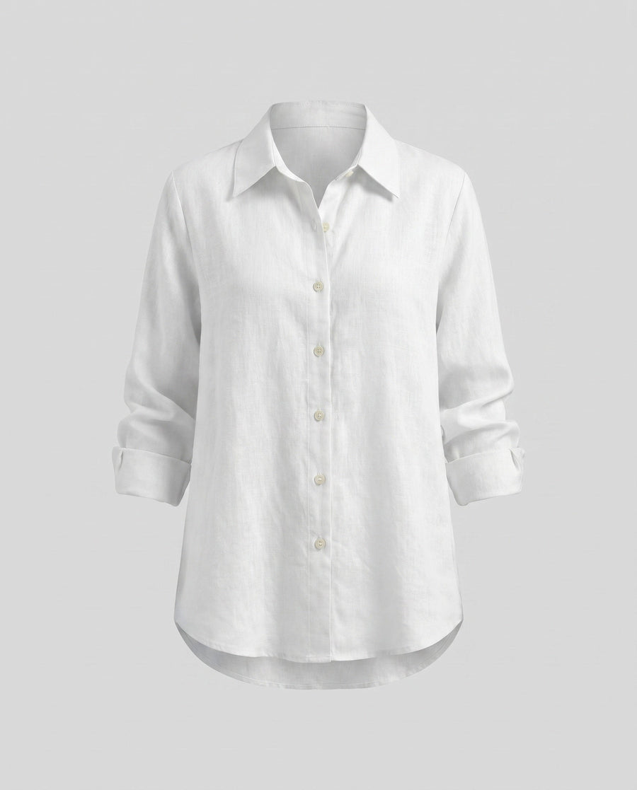 Priscilla Elegant Linen Blouse in White