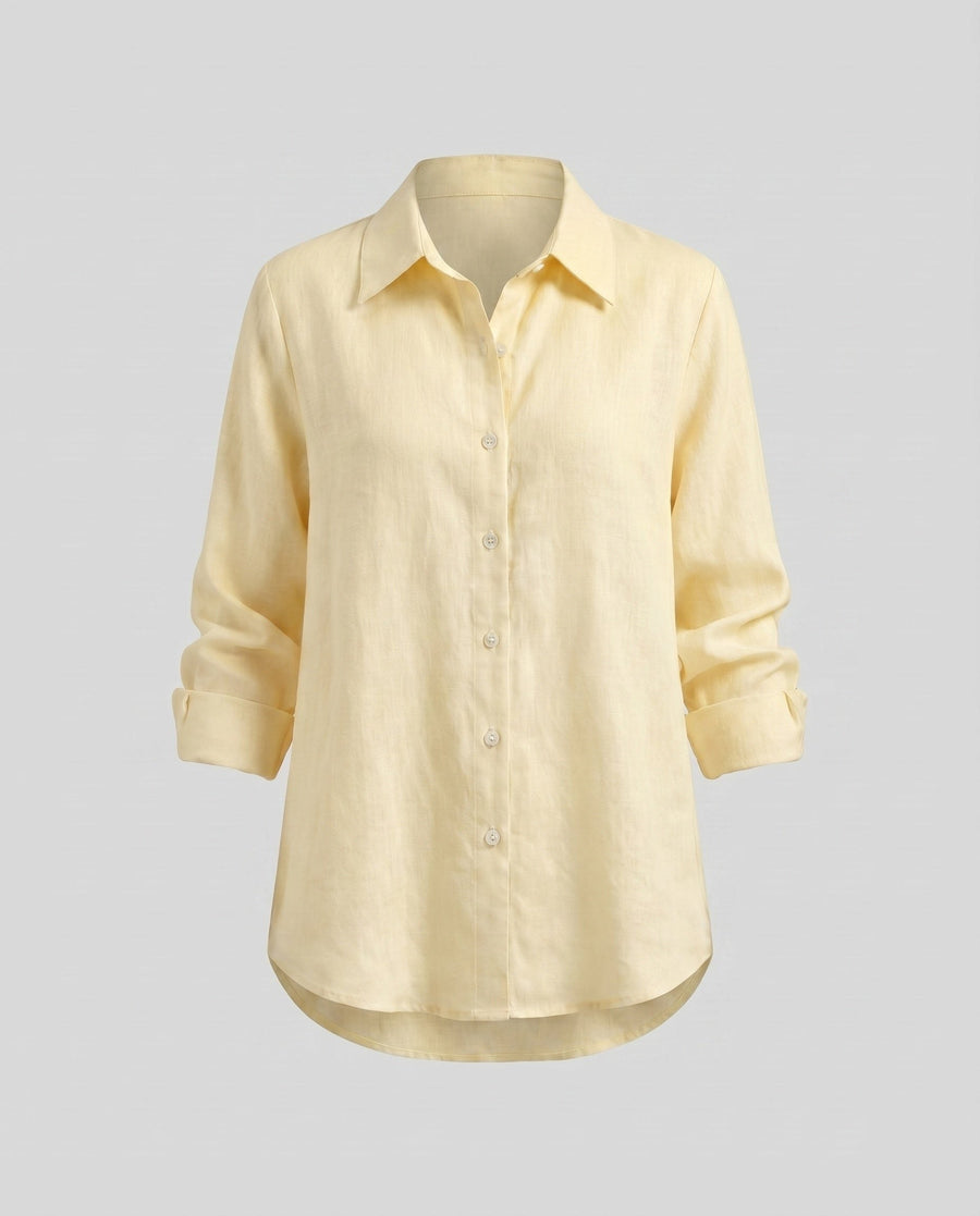 Priscilla Elegant Linen Blouse in Yellow
