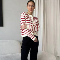 Priya Cardigan with Striped in Red