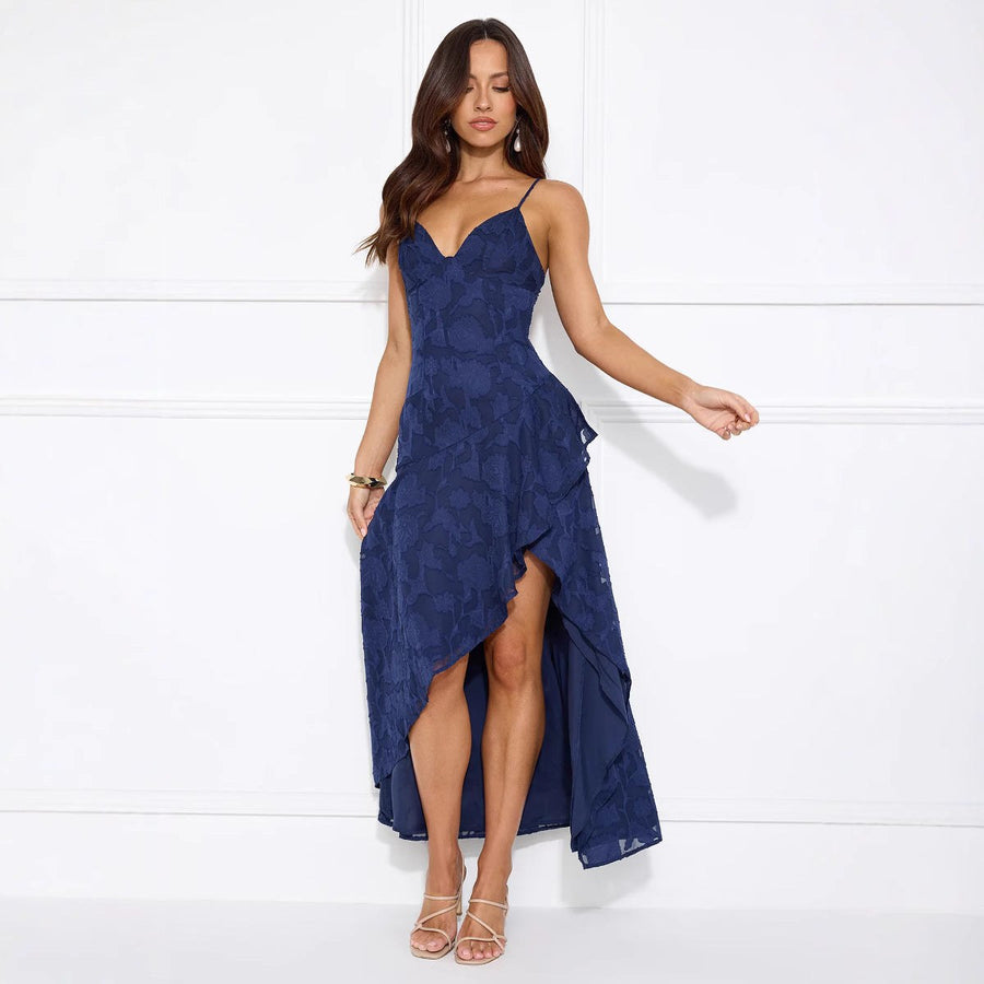 Priya Elegant Evening Dress with Ruffles in Blue
