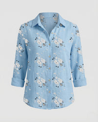 Priya Linen Blouse in Blue