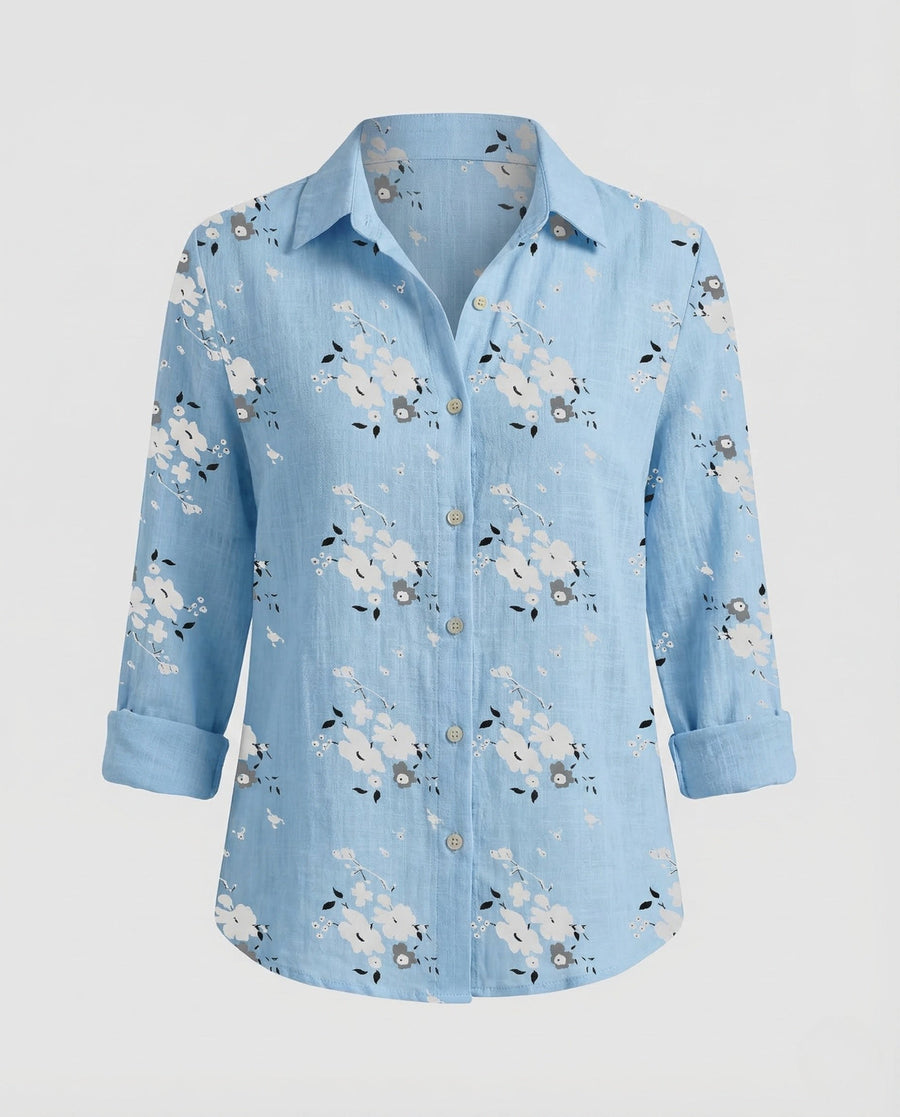 Priya Linen Blouse in Blue