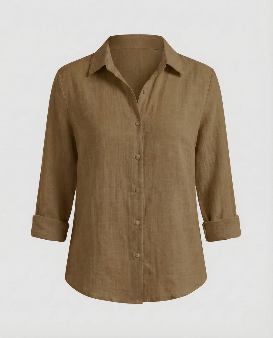 Priya Linen Blouse in Brown