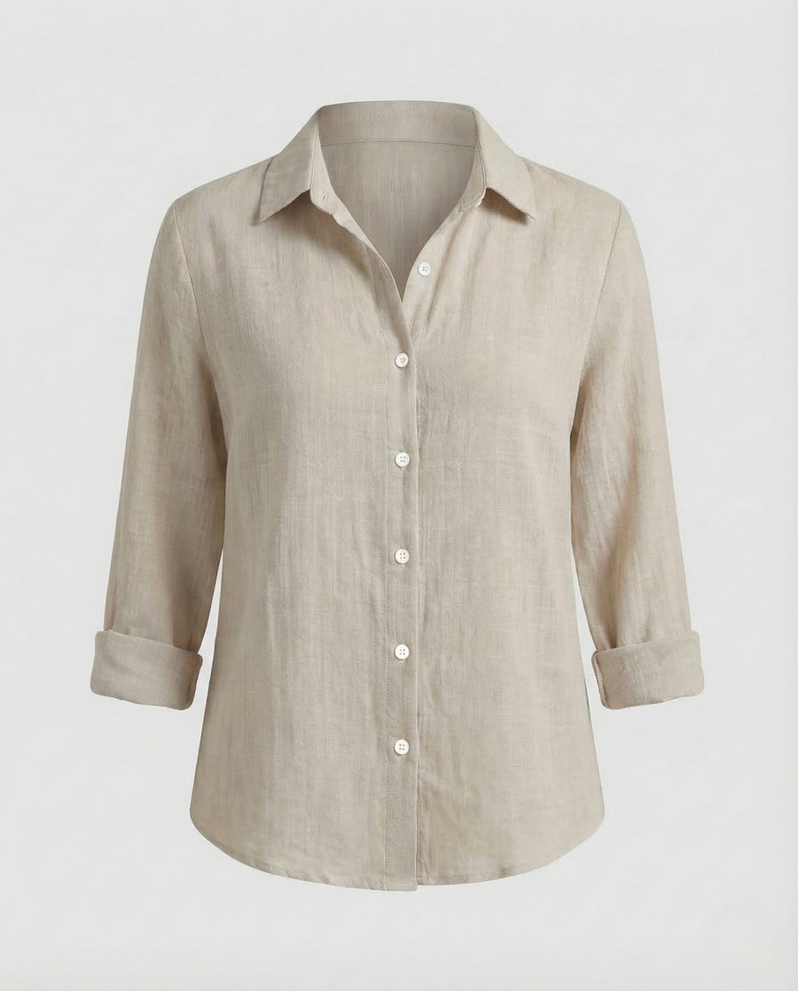Priya Linen Blouse in Grey White