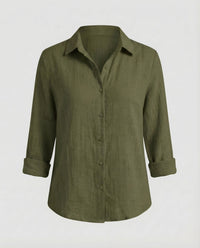 Priya Linen Blouse in Olive Green