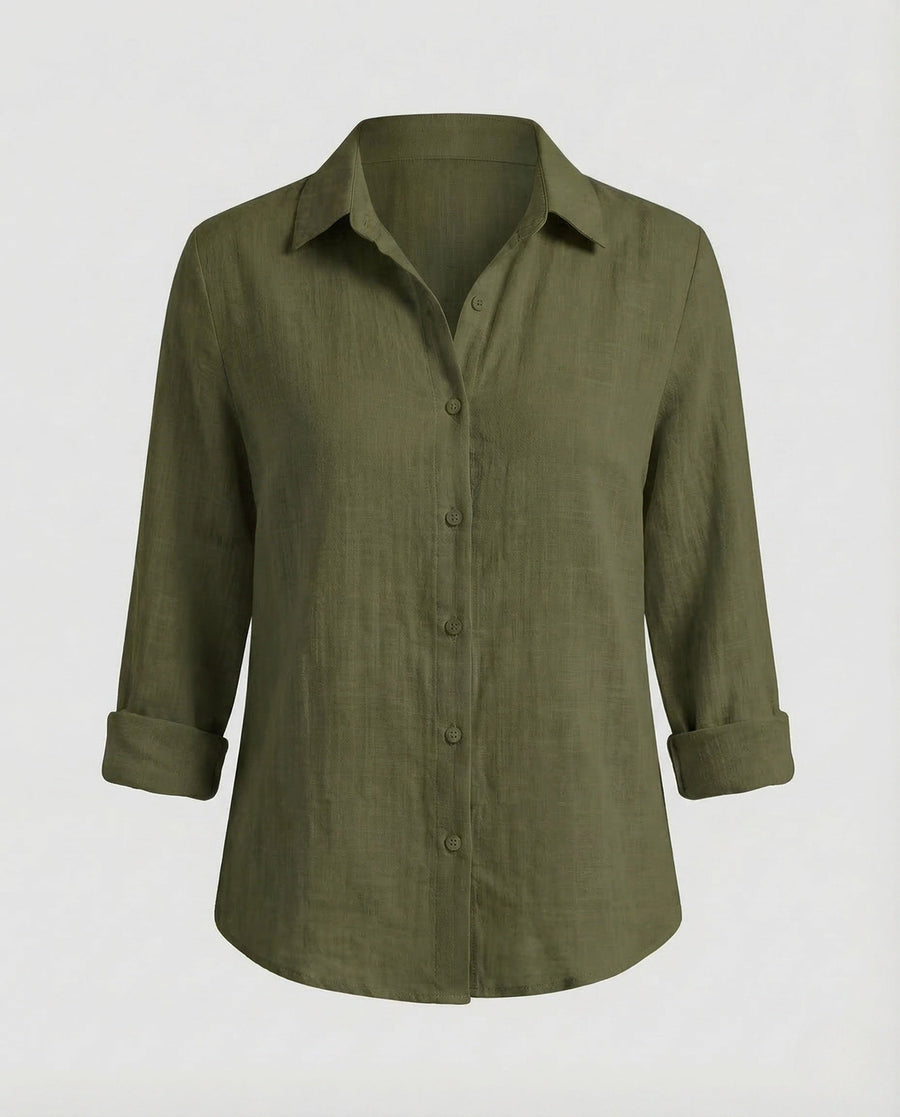 Priya Linen Blouse in Olive Green