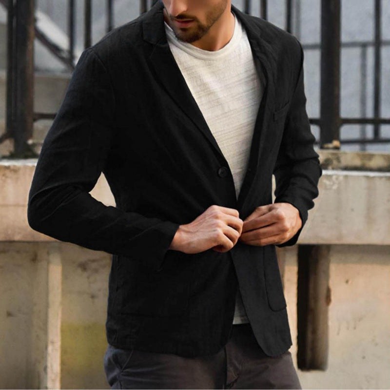 Quentin Elegant Linen Blazer with Pockets in Black