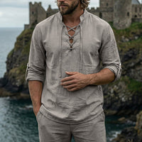 Quentin Linen Shirt with Long Sleeve in Dark Grey