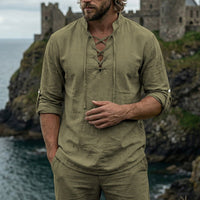 Quentin Linen Shirt with Long Sleeve in Olive