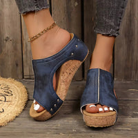 Quinley Women's Wedge Sandals with Cork Platform in Blue