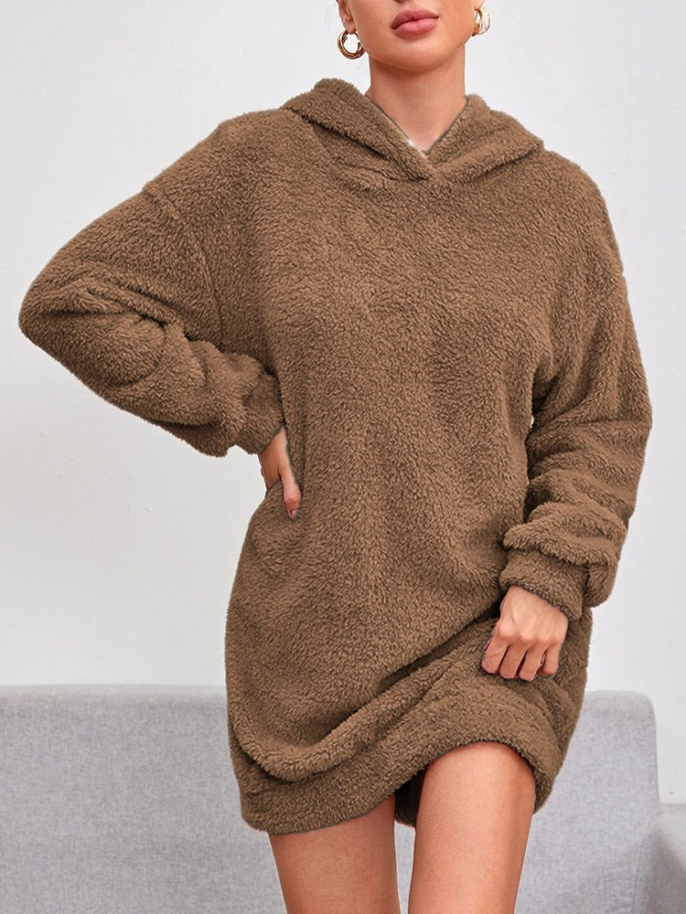 Quinn Dress with Pockets and Hood in Dark Brown