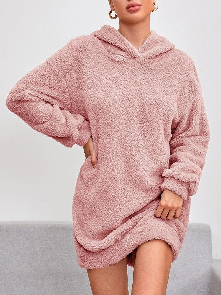 Quinn Dress with Pockets and Hood in Pink